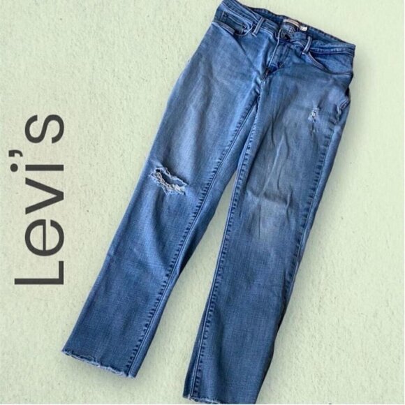 Levi’s Mid-Rise Skinny Blue Jeans Distressed, Fringed Cuffs Size 29 - Picture 2 of 16